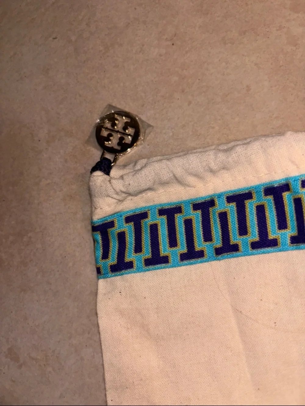 Tory Burch Dust Bag with Blue Pattern and Emblem